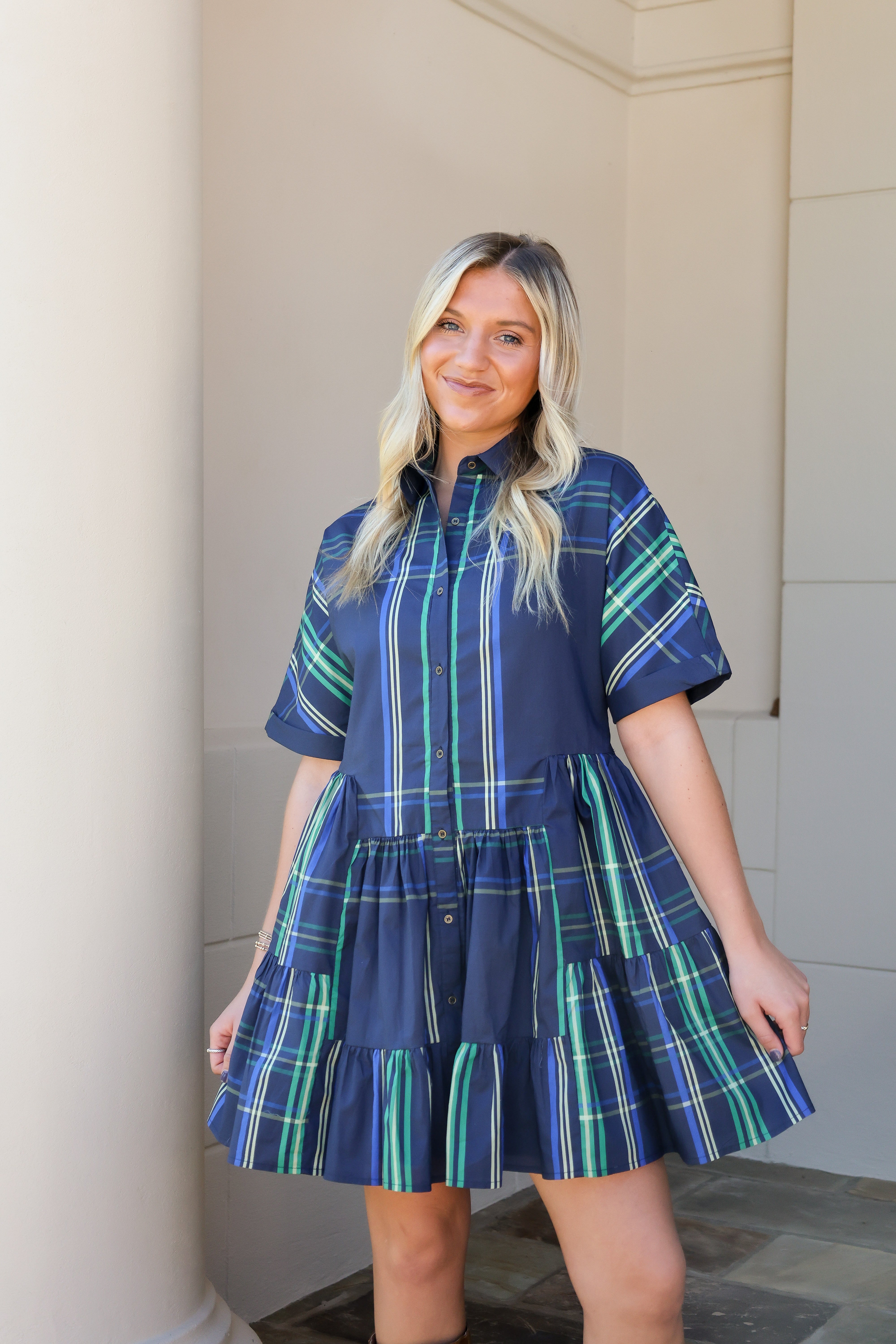 Plaid Mini Shirt Dress S