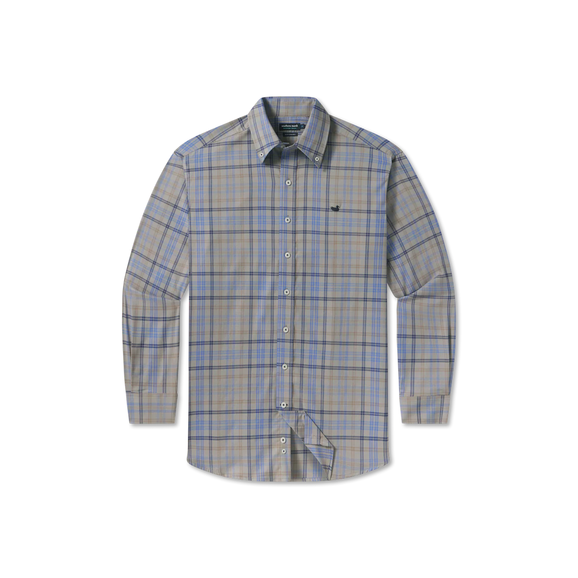 Southern Marsh Barnstable Lines Performance Dress Shirt - Light Gray & Royal Blue