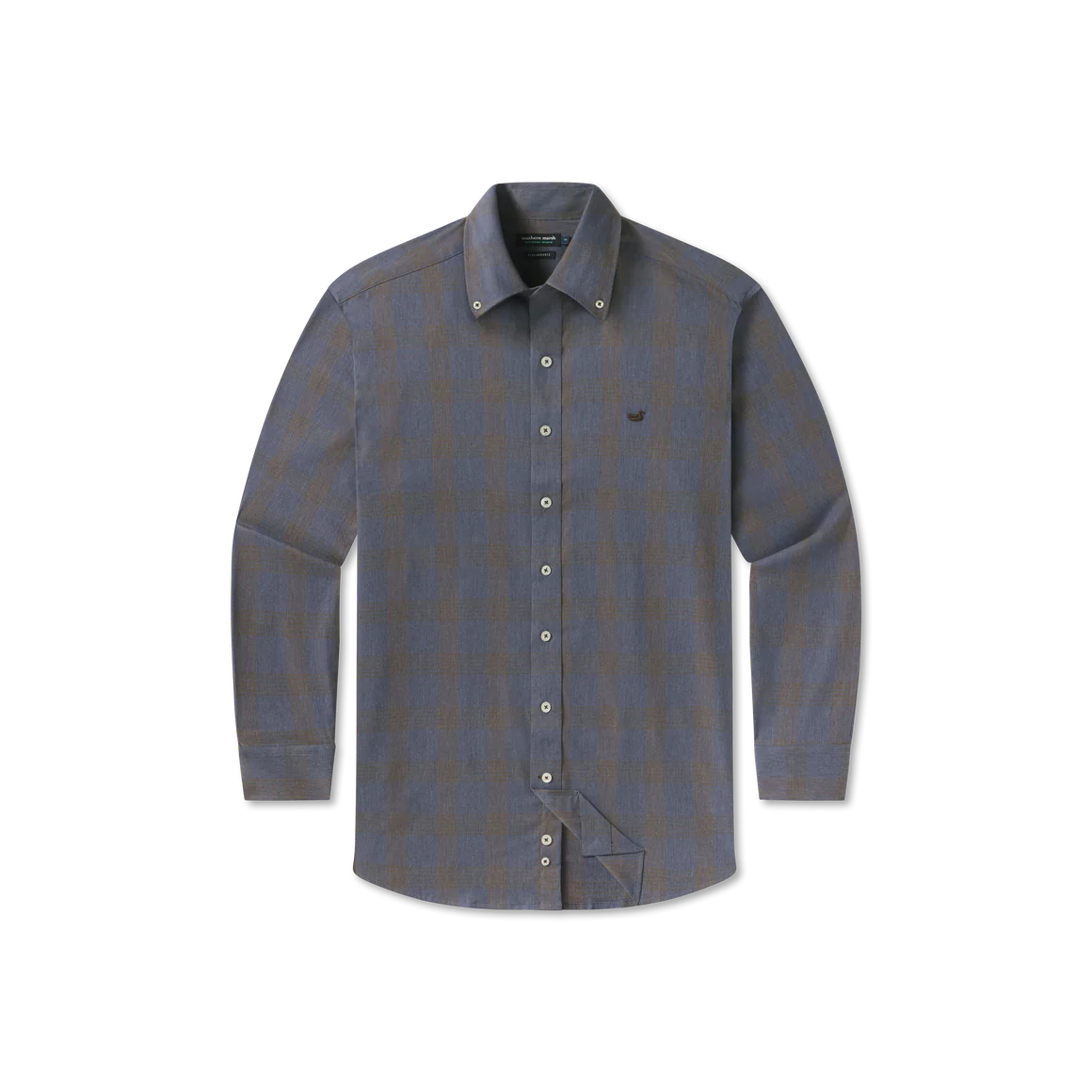 Southern Marsh Tisbury Windowpane Performance Dress Shirt - Slate & Stone Brown
