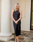 Sleeveless Satin Midi - Black