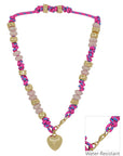 Hot Pink Threaded with Puffy Heart Charm 16"-18" Necklace