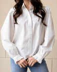 Ruffle Accent Button Down Shirt - Off White