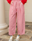 Wide-Leg Cropped Trousers - Red Stripe