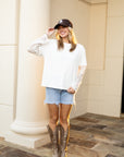 Crew Neck Oversized Tee With Lace Sleeves