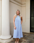 Half Zip Sleeveless A-line Midi Dress - Blue