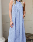 Half Zip Sleeveless A-line Midi Dress - Blue