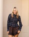 Nila Smocked Plaid Peplum Blouse