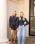 Nila Smocked Plaid Peplum Blouse