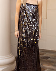 Sequin Spaghetti Strap Slip Midi Dress - Dark Brown