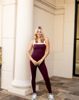 Side Contrast Block Legging - Burgundy