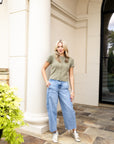 Scalloped Short Sleeve Cardigan - Olive