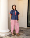 Wide-Leg Cropped Trousers - Red Stripe