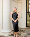 Sleeveless Satin Midi - Black