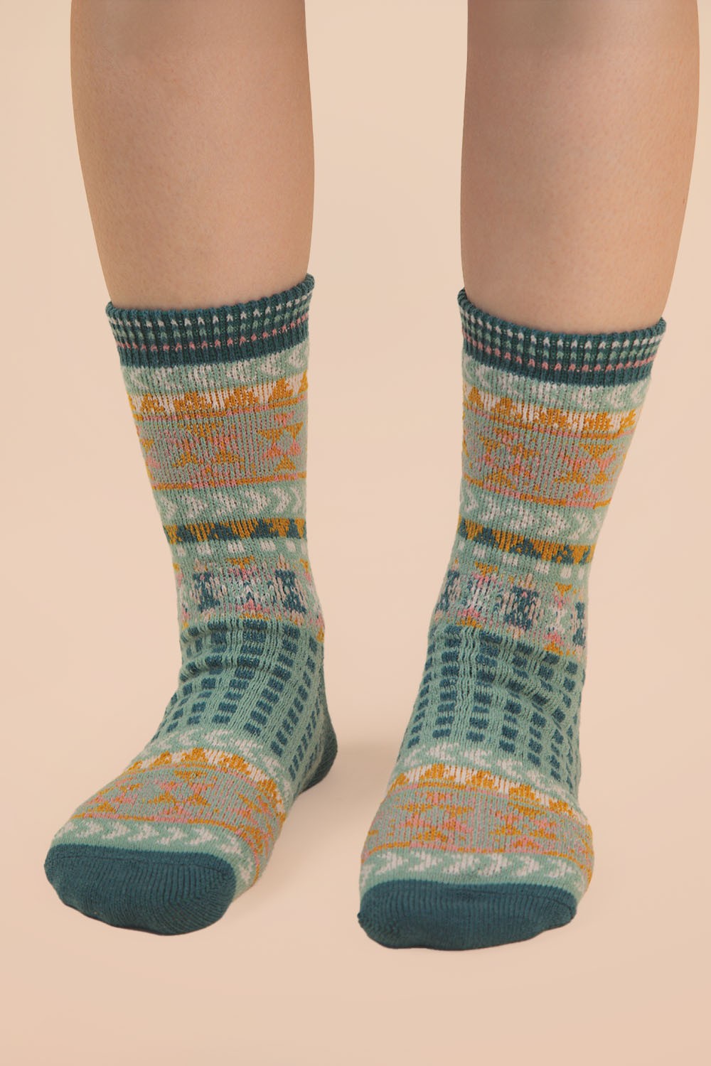 Geometric Graphic Crew Socks - Sage
