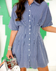 Pleated Mini Dress - Navy