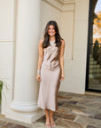 Sleeveless Satin Midi - Taupe