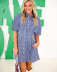 Pleated Mini Dress - Navy