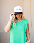 Jesus Saves, I Spend Vintage Trucker Hat - Navy