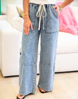 Wide Leg Drawstring Denim Pants