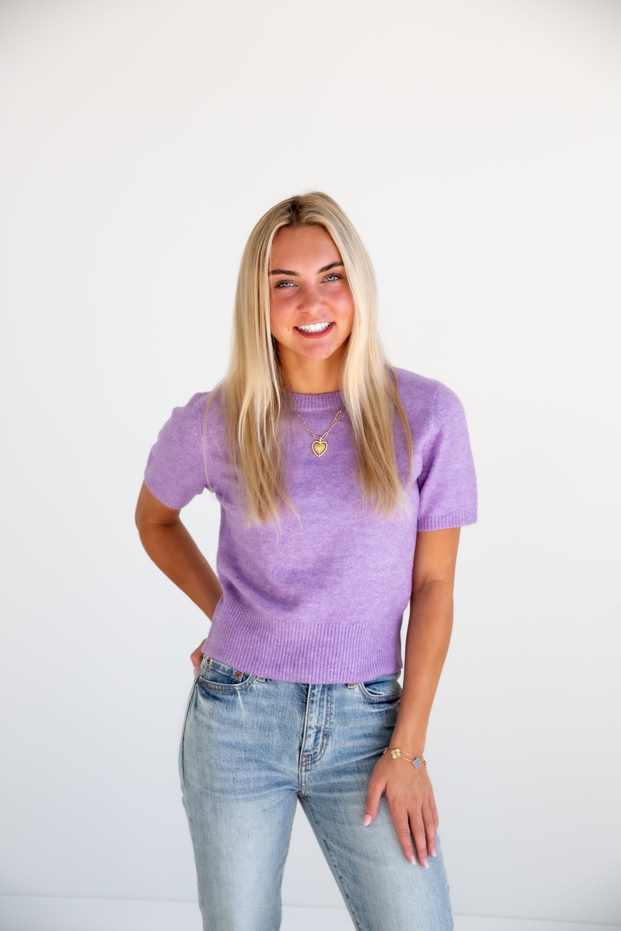 Short Sleeve Sweater - Lavender