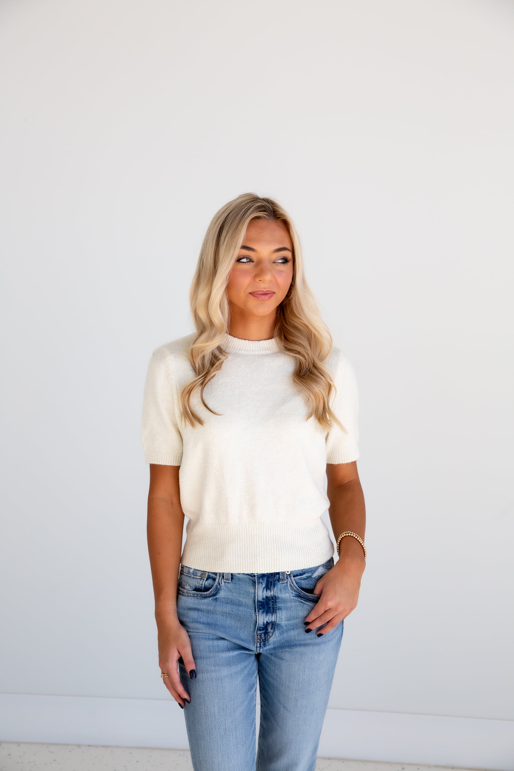 Short Sleeve Sweater - Cream