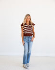 Striped Sleeveless Sweater - Chestnut/Cream