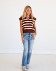 Striped Sleeveless Sweater - Chestnut/Cream