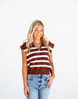 Striped Sleeveless Sweater - Chestnut/Cream