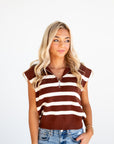 Striped Sleeveless Sweater - Chestnut/Cream