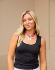 Black Floral Scarf Necklace - Gold Butterfly