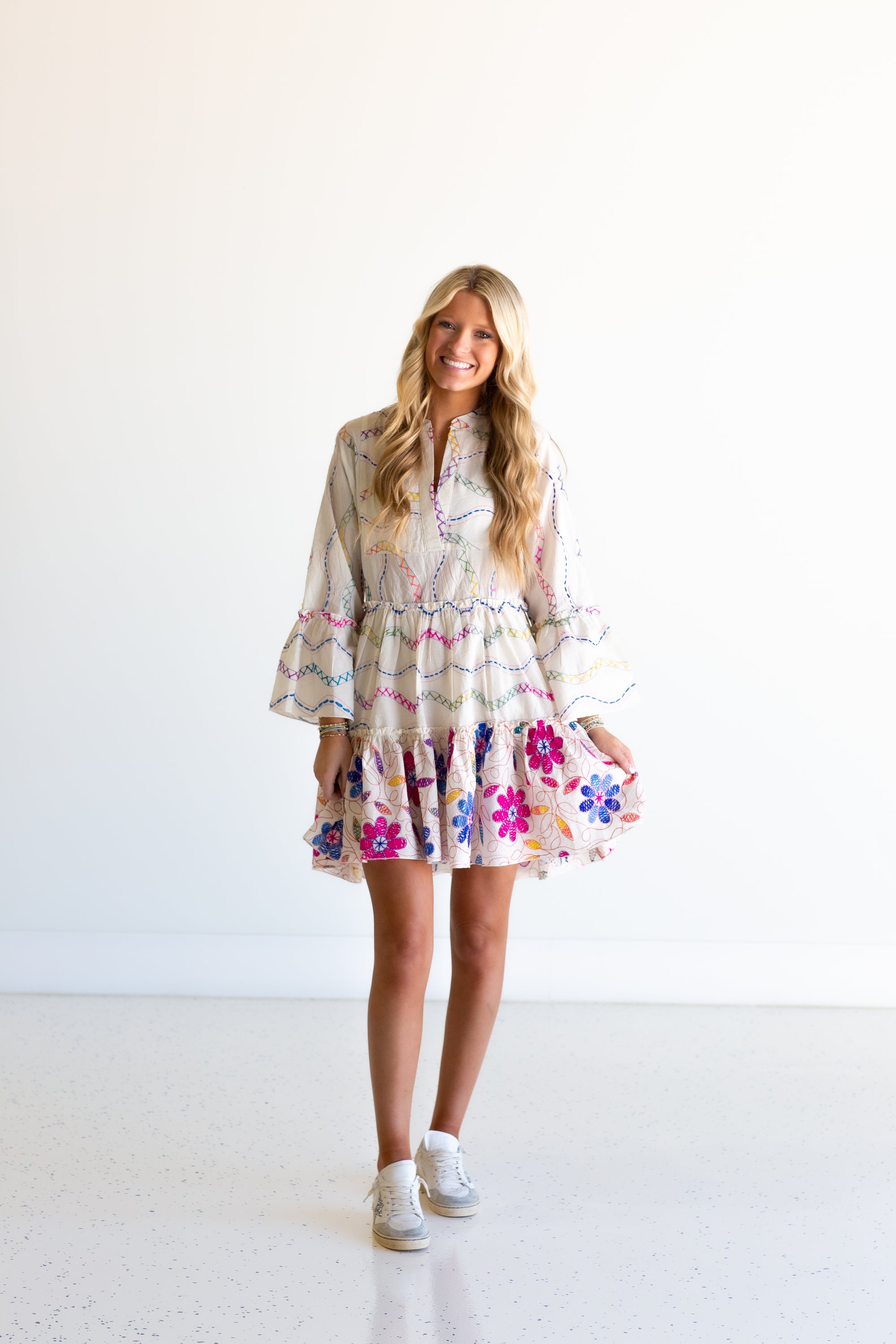 Multi-Color Embroidered Mini Dress