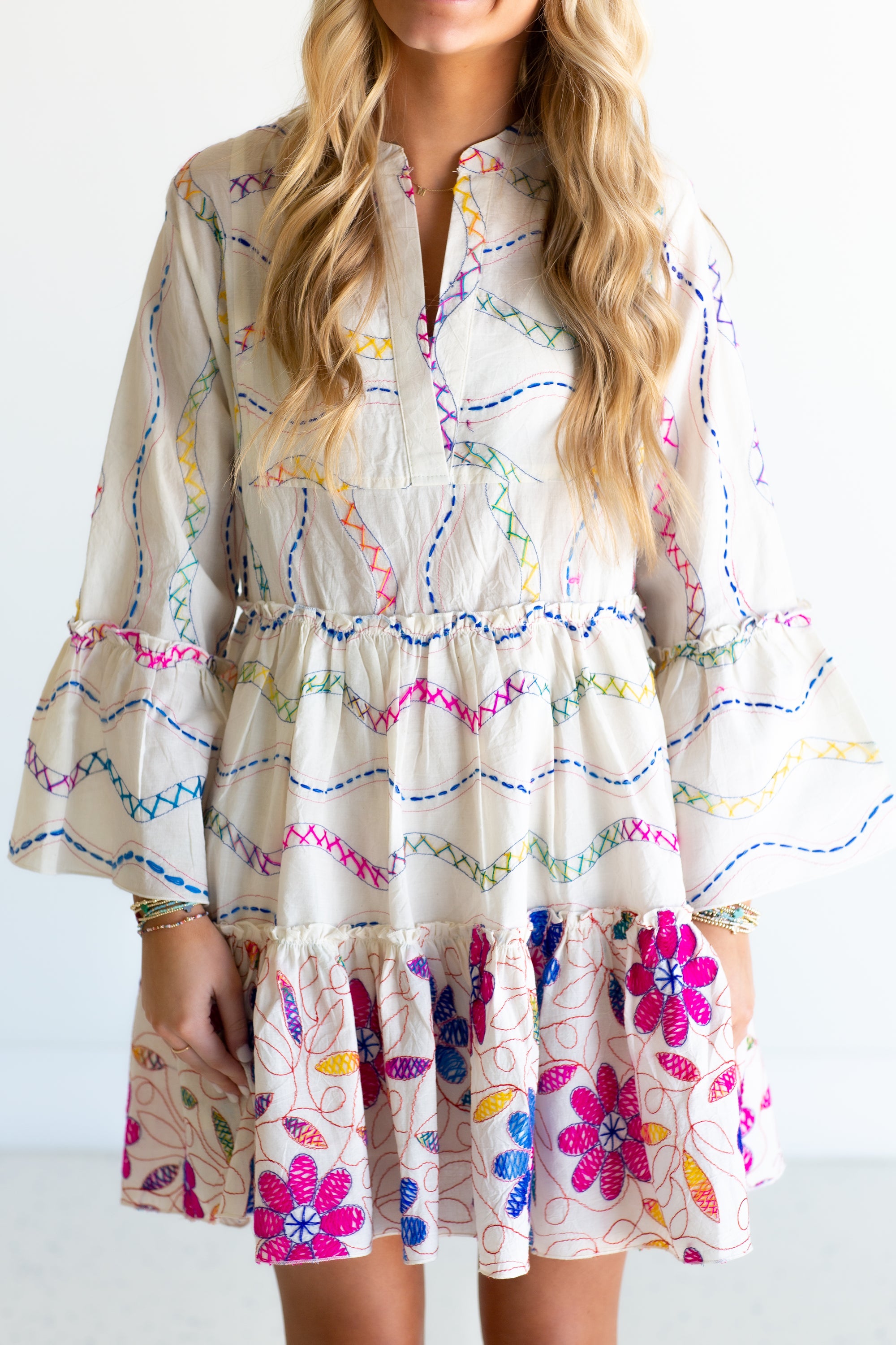 Multi-Color Embroidered Mini Dress