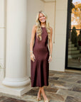 Sleeveless Satin Midi - Chestnut