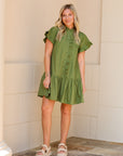Rowan Ruffle Dress - Olive