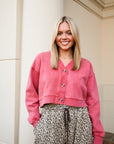 Red Washed Terry Cardigan