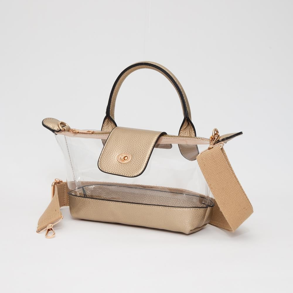 Clear Tote Crossbody Bag - Gold