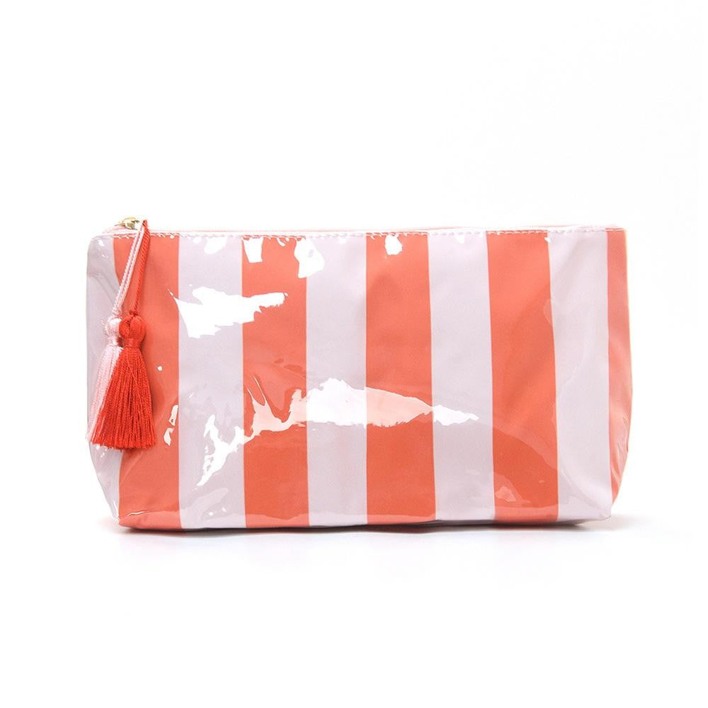 Stripe Pouch With Tassel - Red/Pink