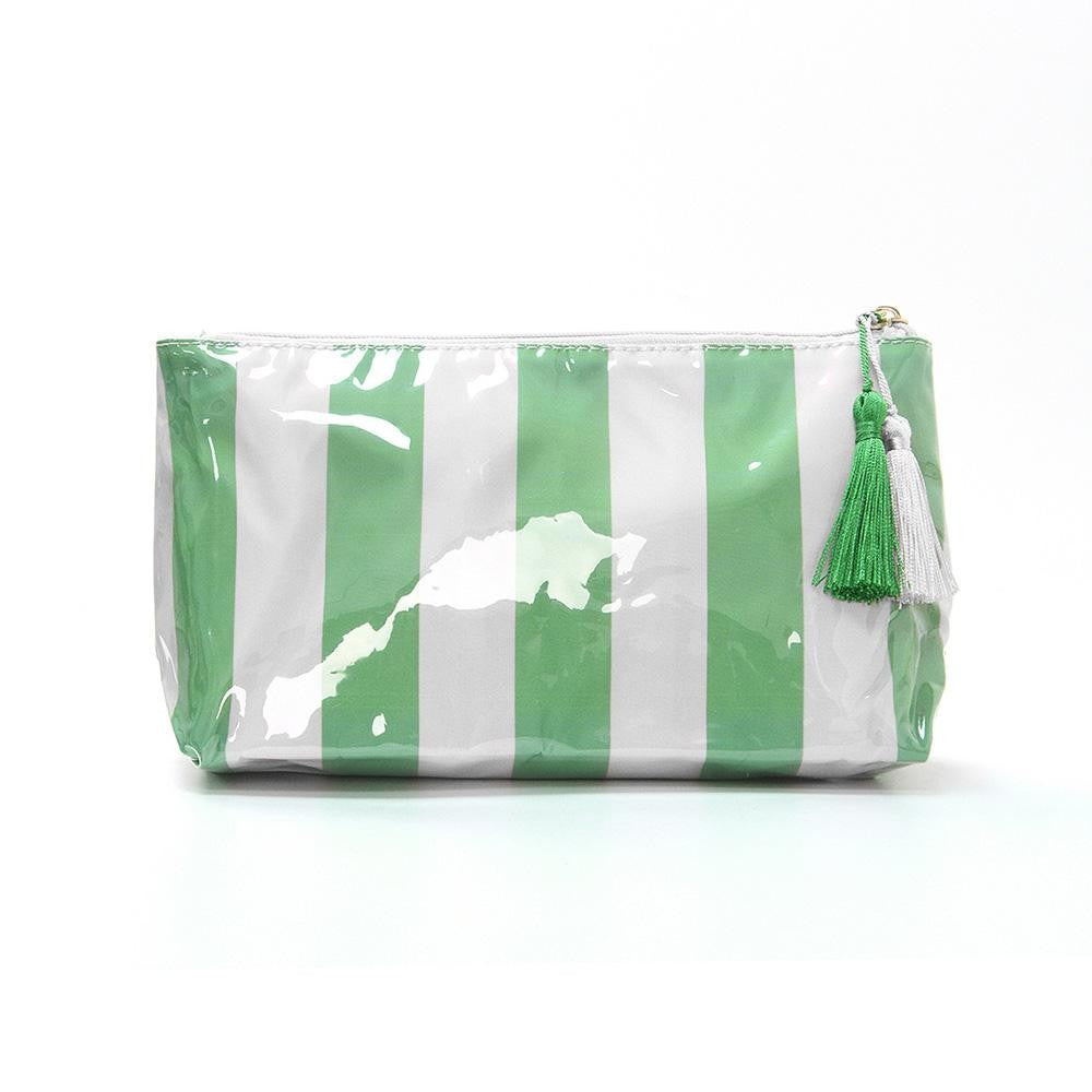 Stripe Pouch With Tassel - Green/White