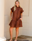 Rowan Ruffle Dress - Espresso