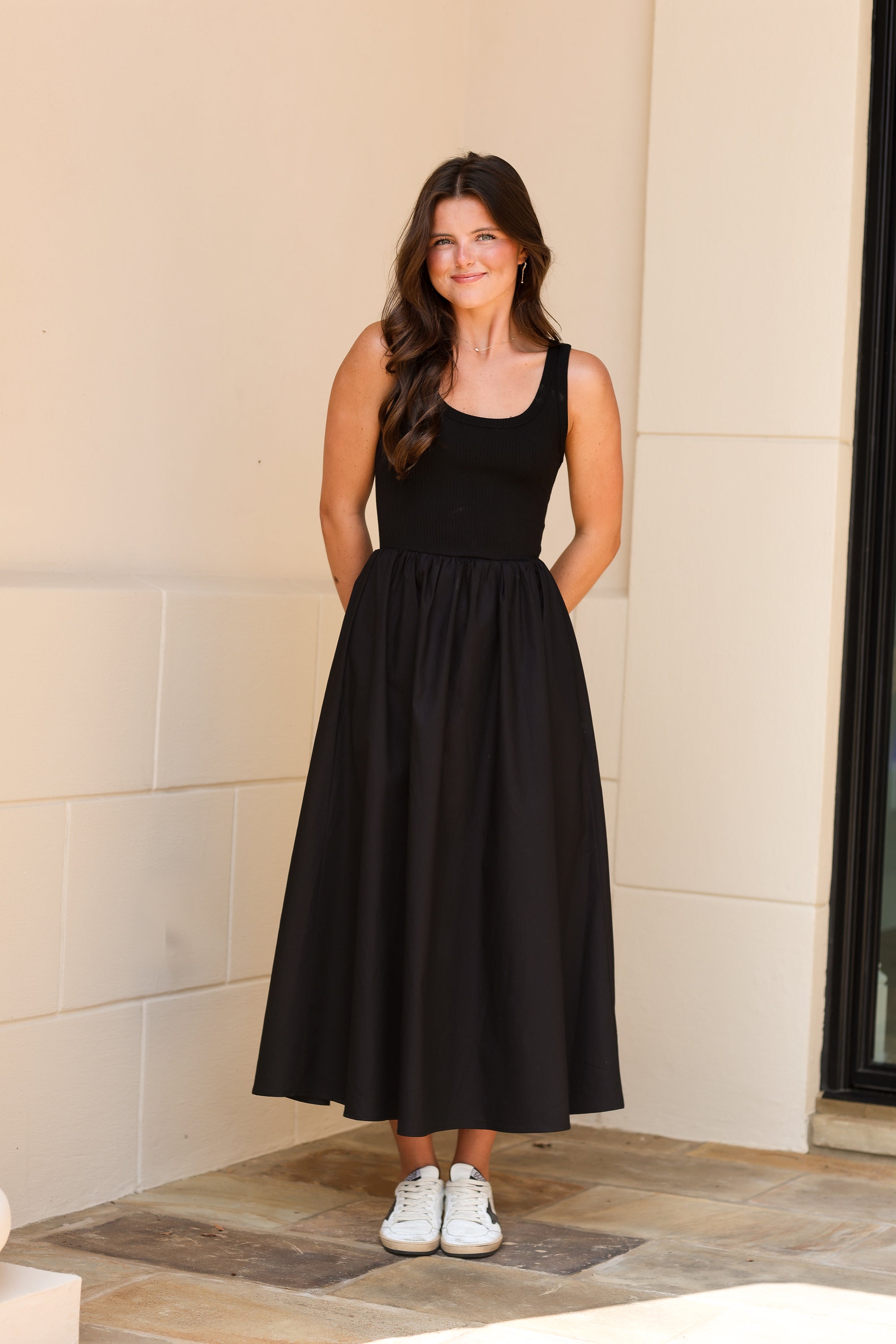 Mix Media Midi Dress - Black