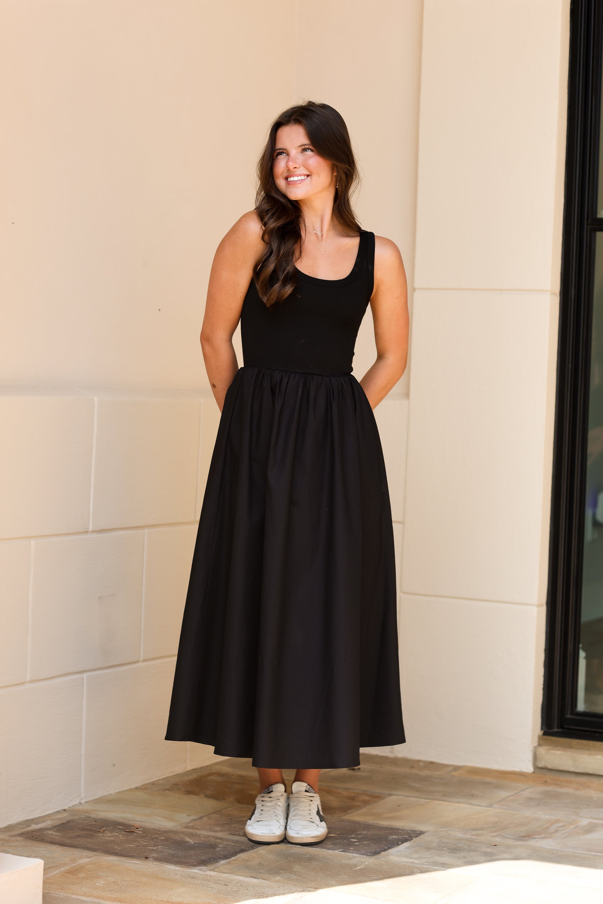 Mix Media Midi Dress - Black