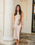 Sleeveless Satin Midi - Taupe
