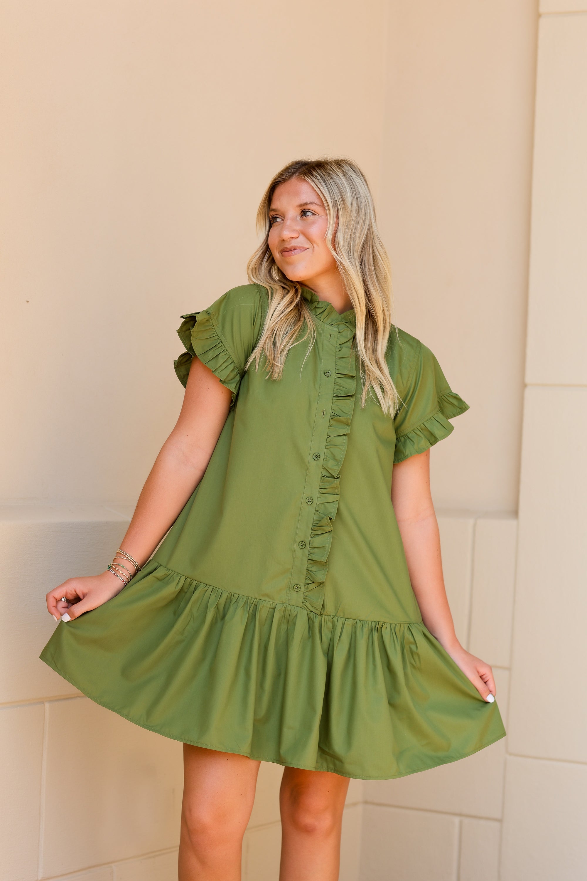 Rowan Ruffle Dress - Olive