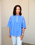 Relaxed Henley Tee - Blue