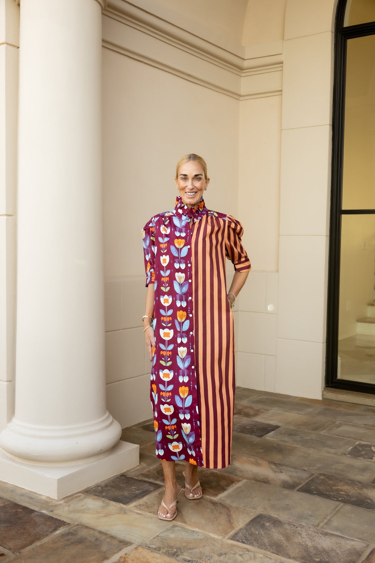 Nina Cranberry Stripe Shirt Dress
