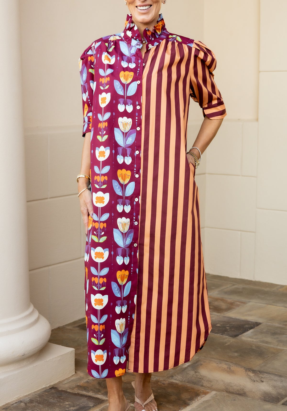 Nina Cranberry Stripe Shirt Dress