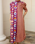 Nina Cranberry Stripe Shirt Dress