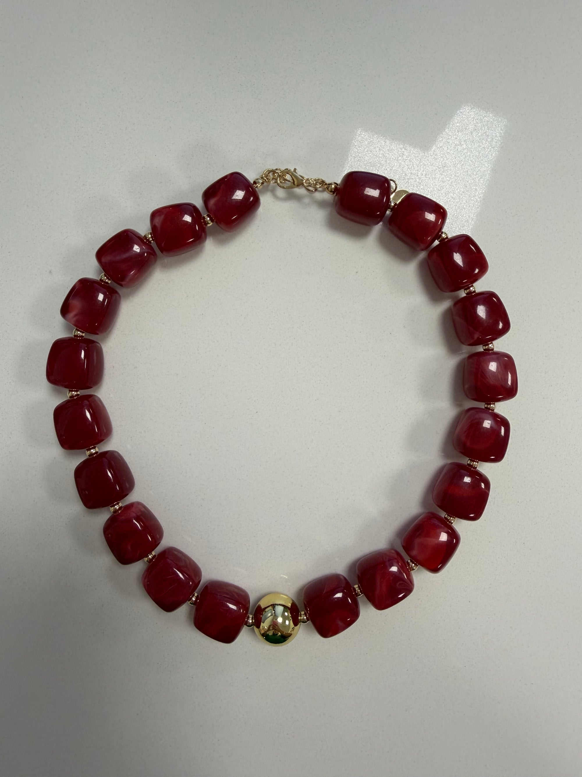 Bead Necklace - Red &amp; Gold