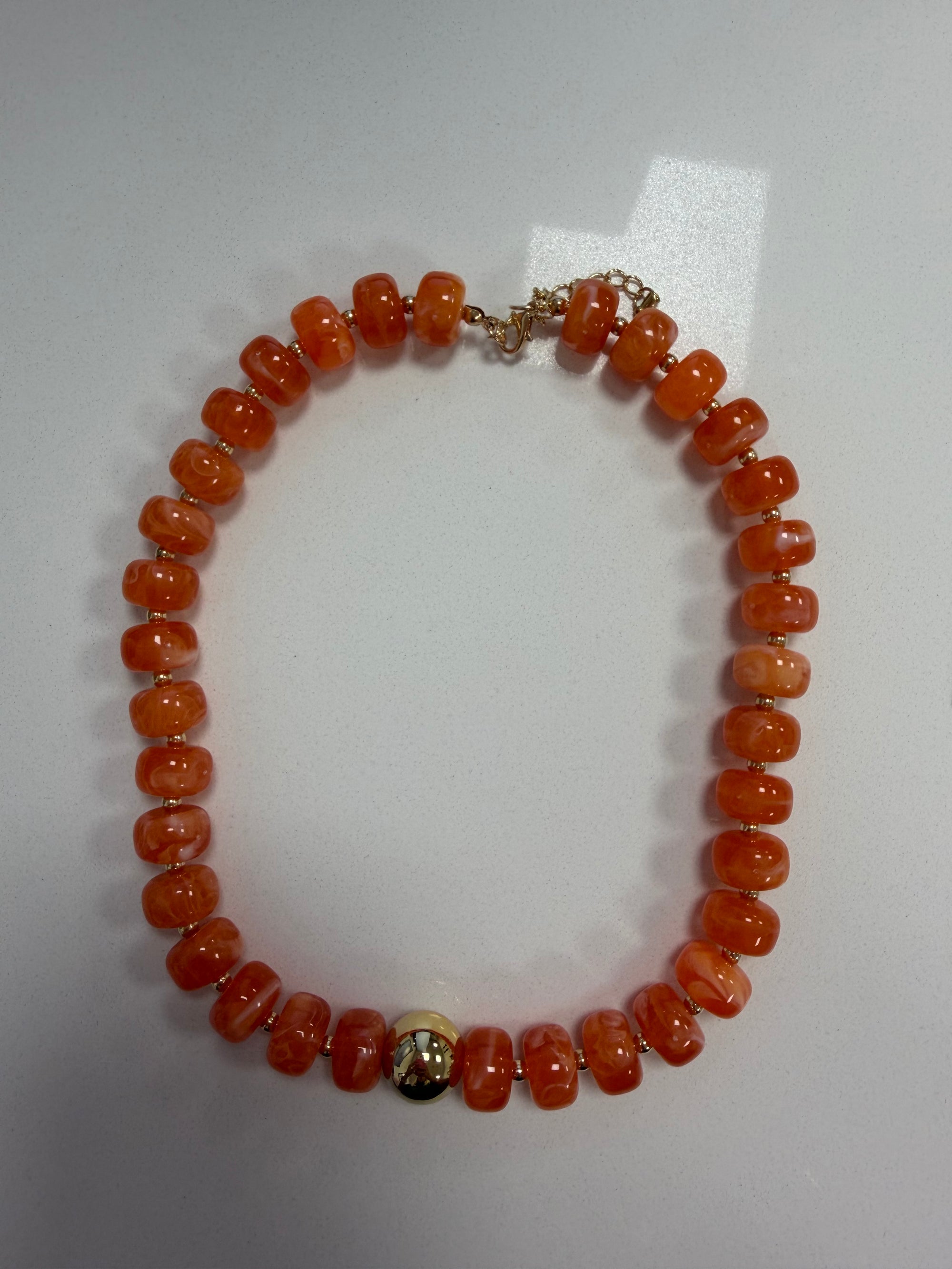 Bead Necklace - Orange &amp; Gold