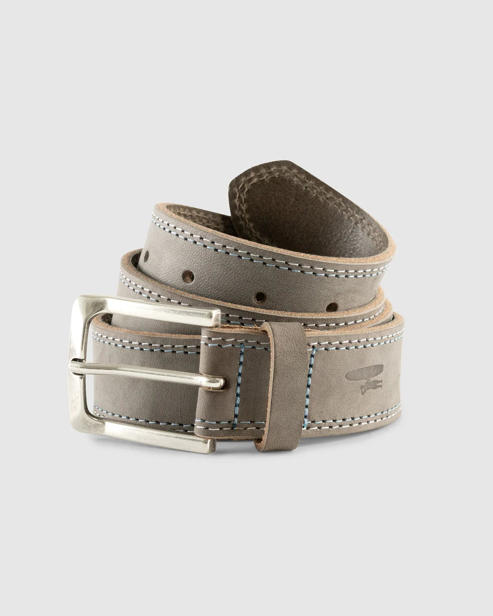 Johnnie-O Double Stitch Leather Belt - Gray